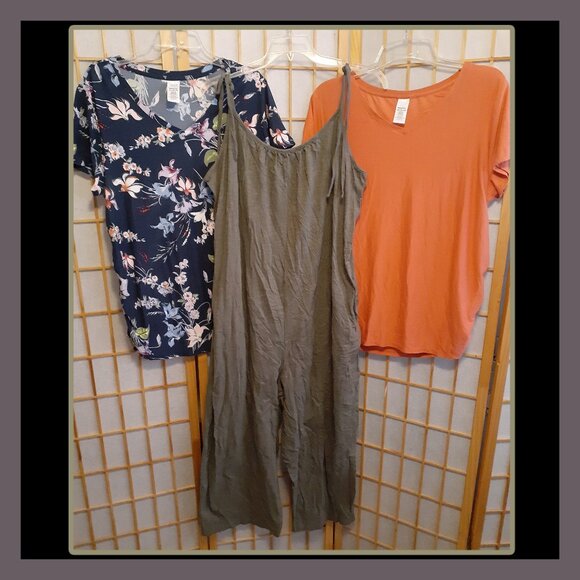 MATERNITY CLOTHES LOT SHORT SLEEVE TOPS-OLD NAVY JUMPSUIT~WOMENS PLUS SIZE XXL - Picture 1 of 5